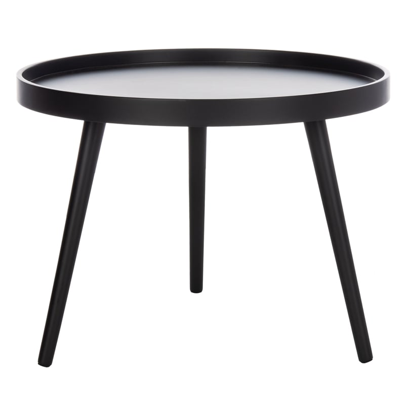 Safavieh Fritz Wood and Metal Round Tray Side Table in Black