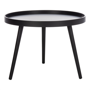 Safavieh Fritz Wood and Metal Round Tray Side Table in Black