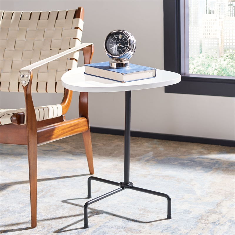 Safavieh Berlin Wood and Metal Tripod Side Table in White / Black