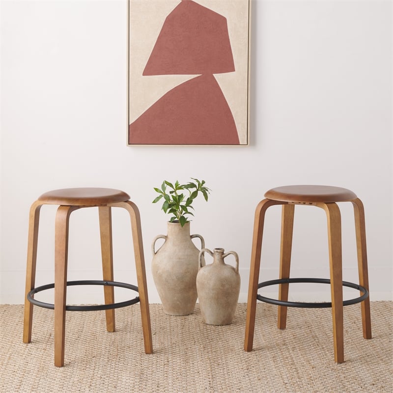 Safavieh Luella Wood and Iron  Counter Stool in Walnut / Black