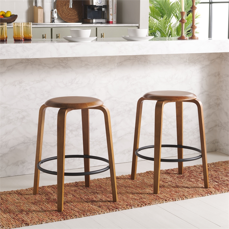 Safavieh Luella Wood and Iron  Counter Stool in Walnut / Black