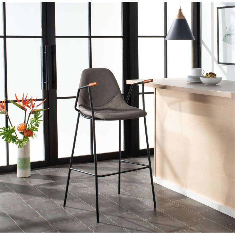 Safavieh Tanner Wood and Metal Mid Century Barstool in Ash / Black