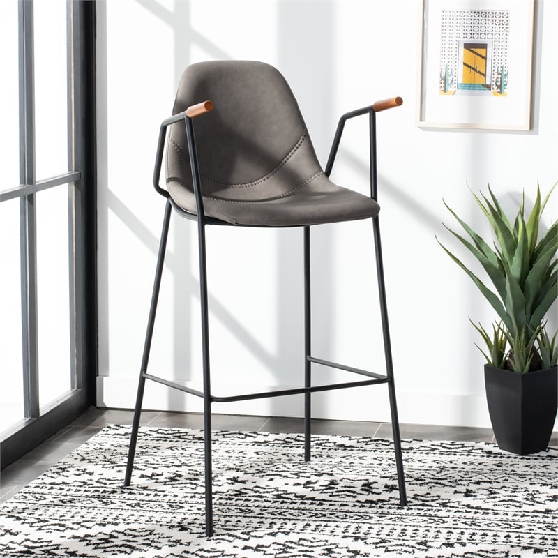 Safavieh Tanner Wood and Metal Mid Century Barstool in Ash / Black