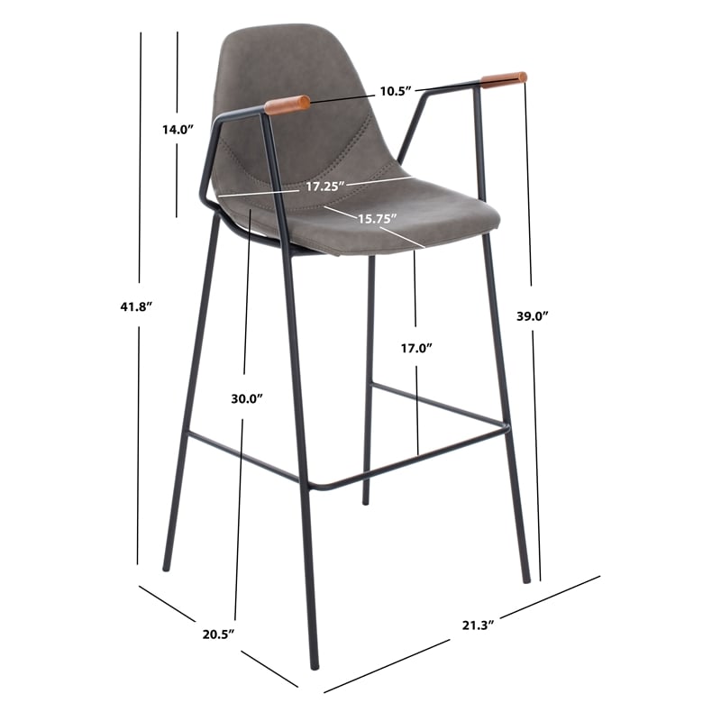 Safavieh Tanner Wood and Metal Mid Century Barstool in Ash / Black