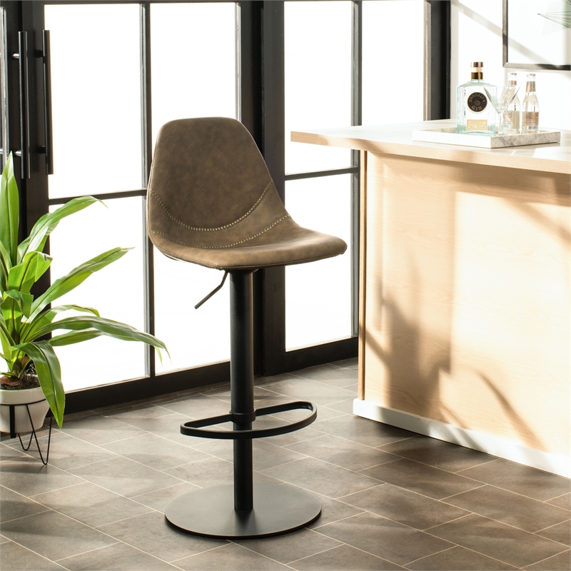 Safavieh Sky Wood and Metal Adjustable Swivel Barstool in Olive / Black