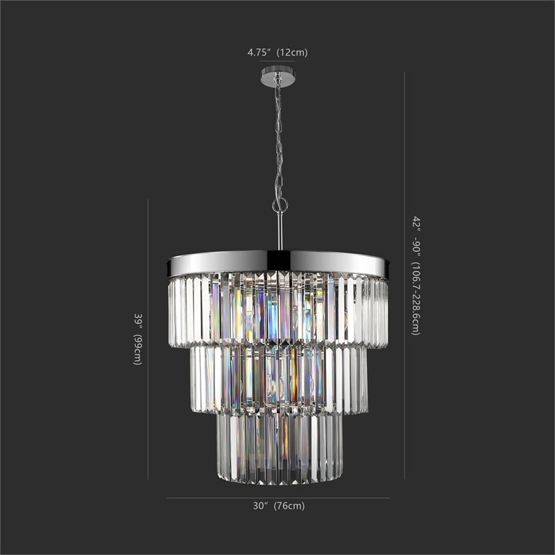 Safavieh Coulette Iron 3 Tier Crystal Chandelier in Nickel