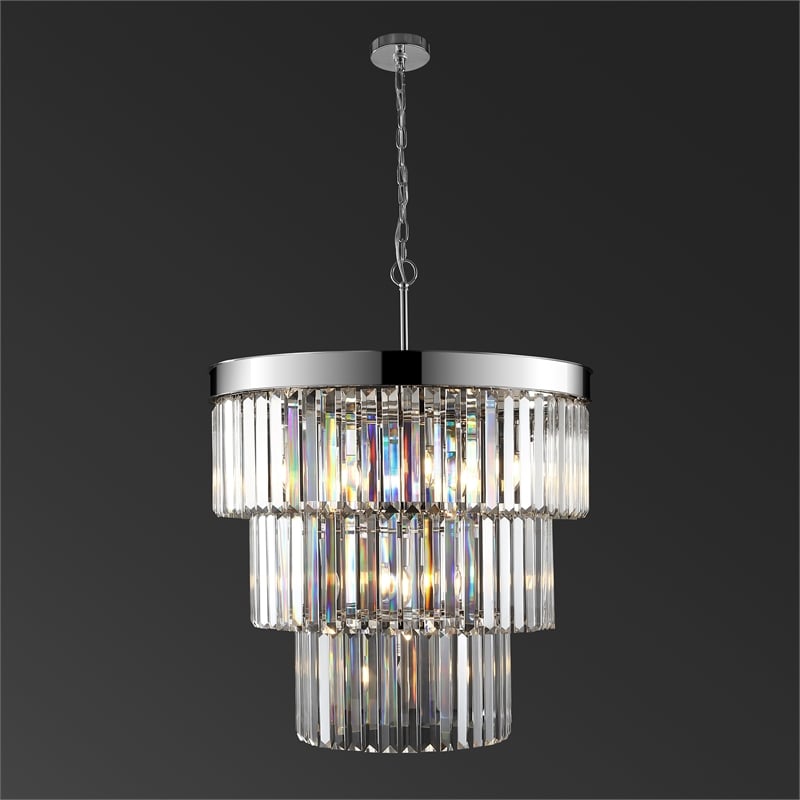 Safavieh Coulette Iron 3 Tier Crystal Chandelier in Nickel