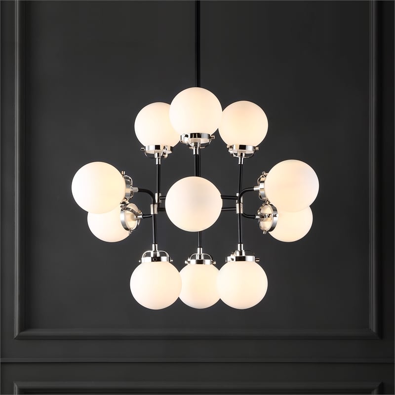Safavieh Cullen Iron and White Glass Chandelier in Black
