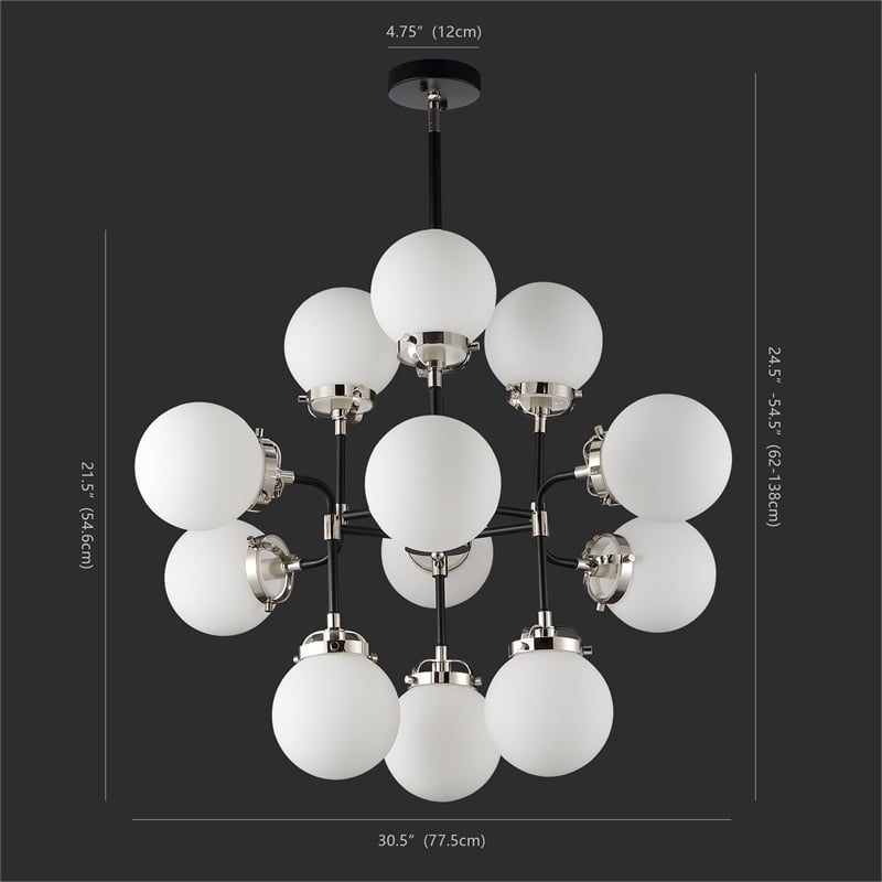 Safavieh Cullen Iron and White Glass Chandelier in Black