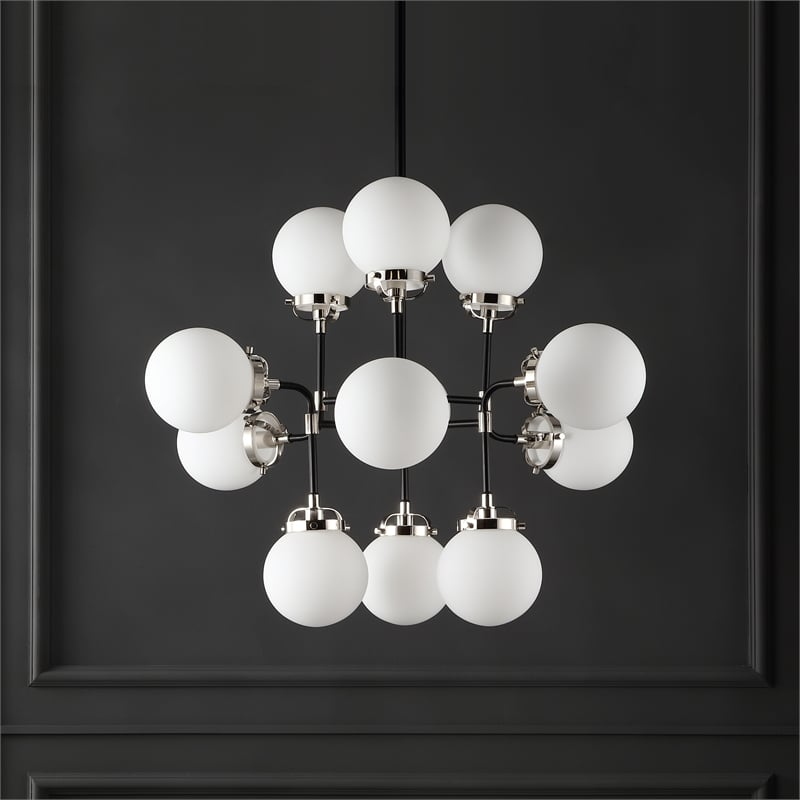 Safavieh Cullen Iron and White Glass Chandelier in Black