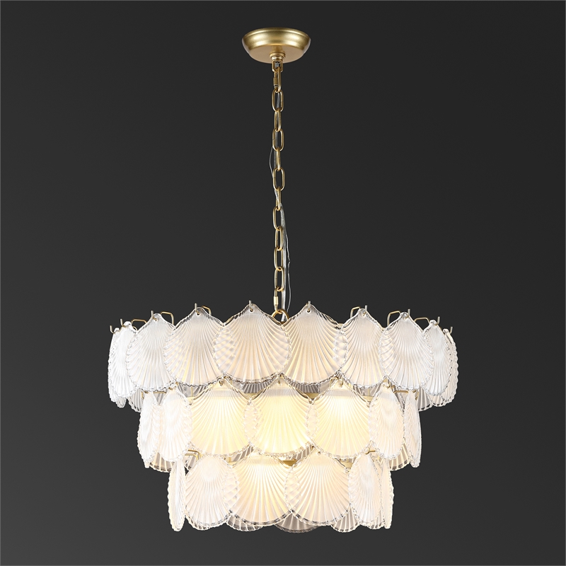 Safavieh Gutierrez Iron and 3 Tier Glass Chandelier in Gold