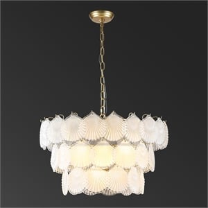 Safavieh Gutierrez Iron and 3 Tier Glass Chandelier in Gold