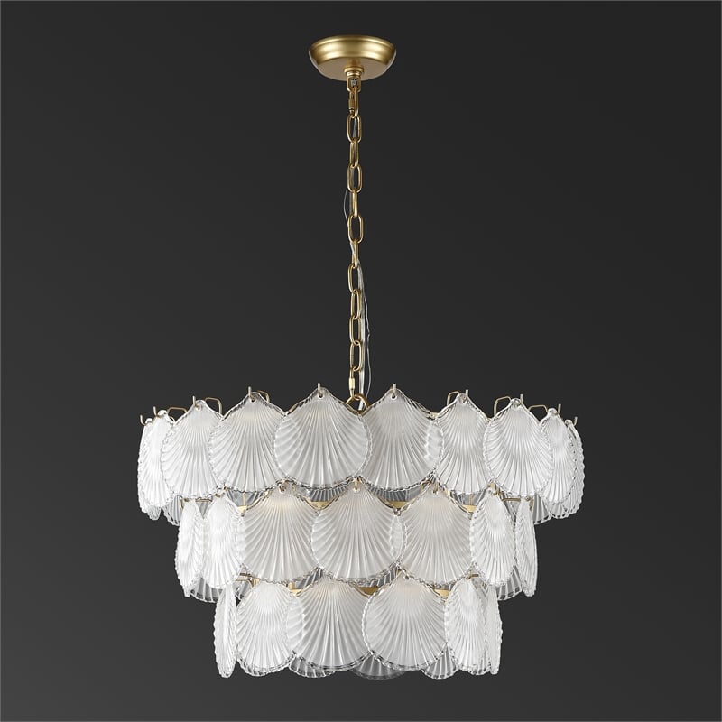 Safavieh Gutierrez Iron and 3 Tier Glass Chandelier in Gold