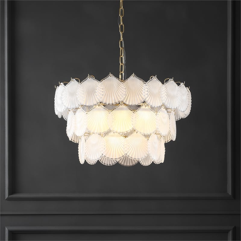 Safavieh Gutierrez Iron and 3 Tier Glass Chandelier in Gold
