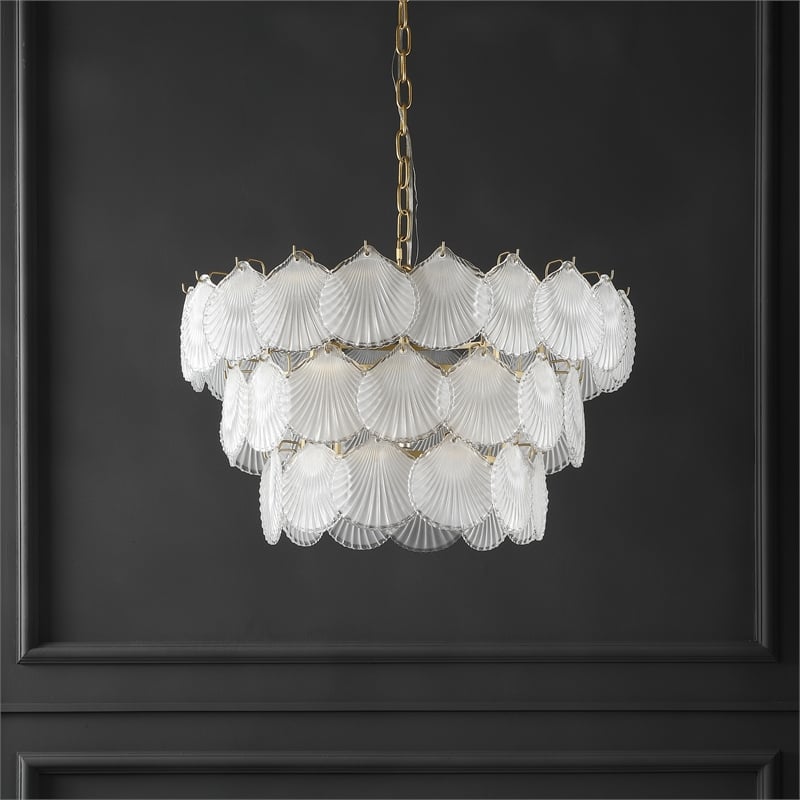 Safavieh Gutierrez Iron and 3 Tier Glass Chandelier in Gold