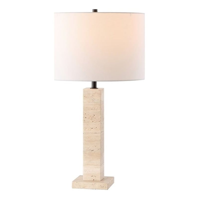 Safavieh Hannabeth Travertine Table Lamp Iron and Fabric in Cream / Black