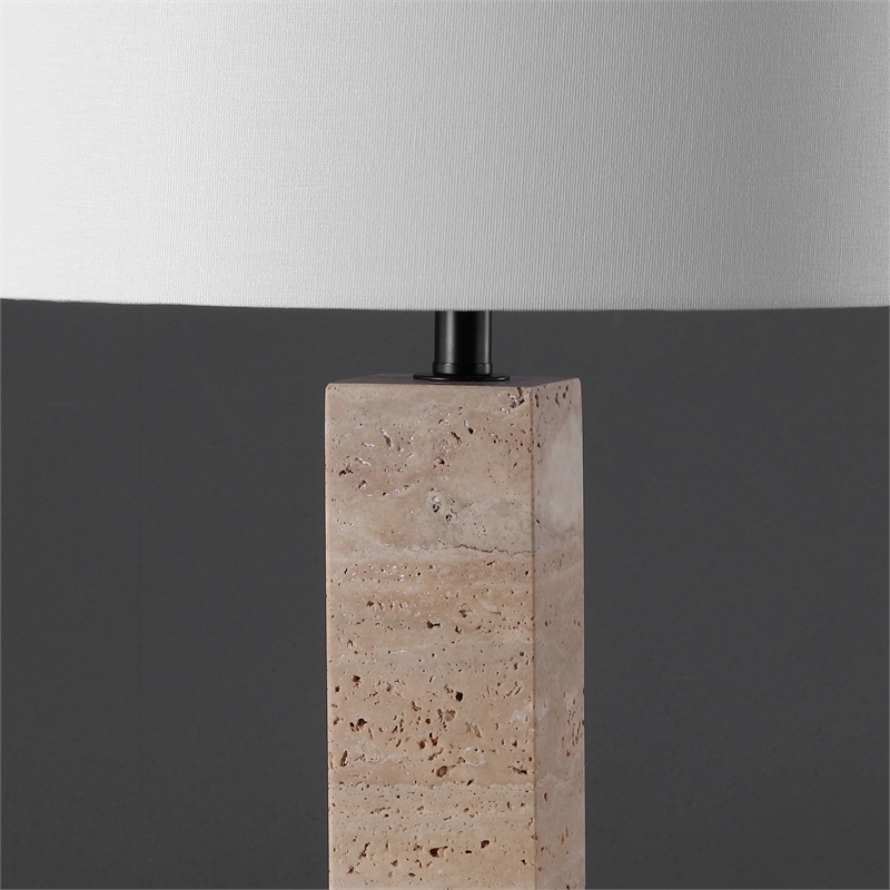 Safavieh Hannabeth Travertine Table Lamp Iron and Fabric in Cream / Black
