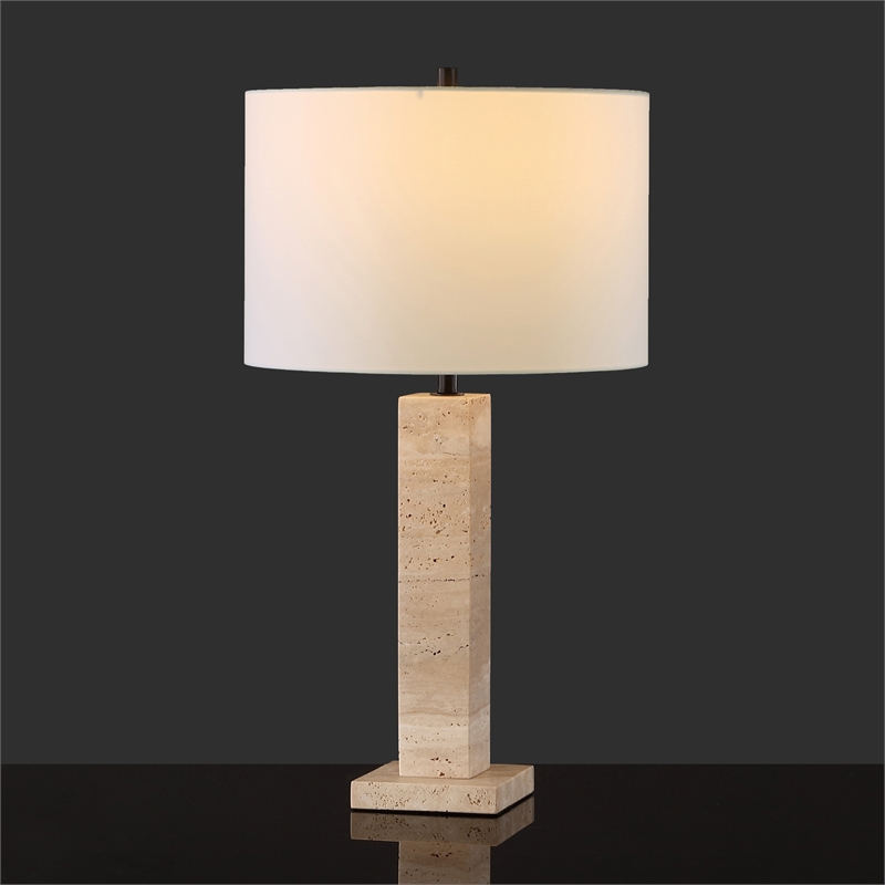 Safavieh Hannabeth Travertine Table Lamp Iron and Fabric in Cream / Black