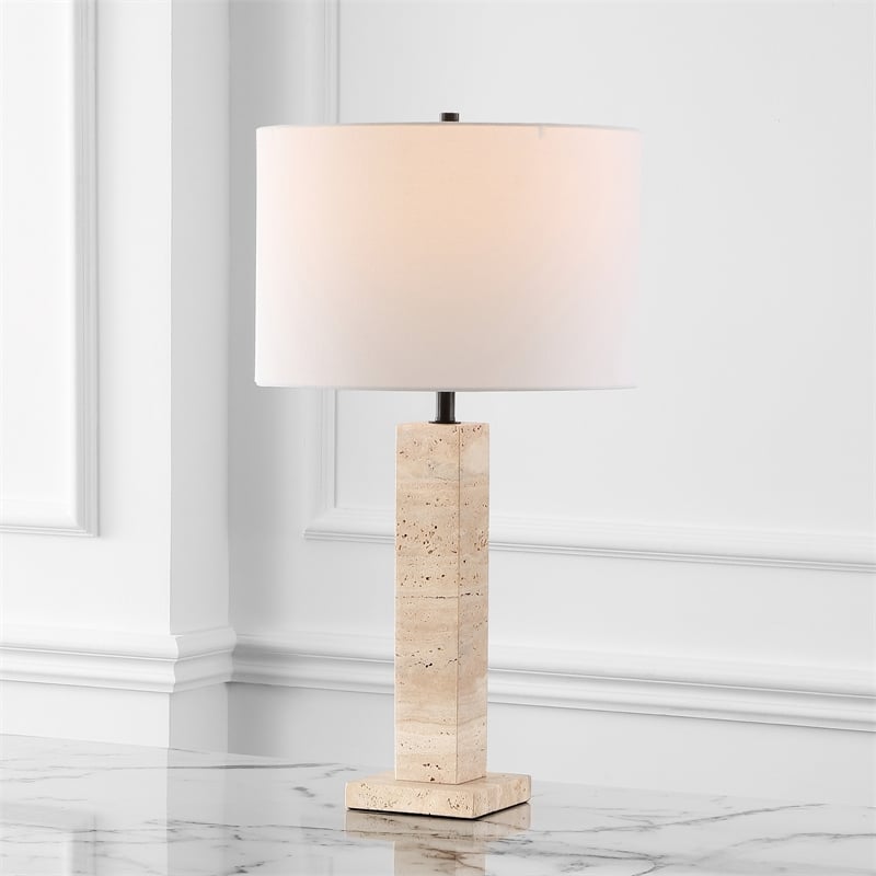 Safavieh Hannabeth Travertine Table Lamp Iron and Fabric in Cream / Black