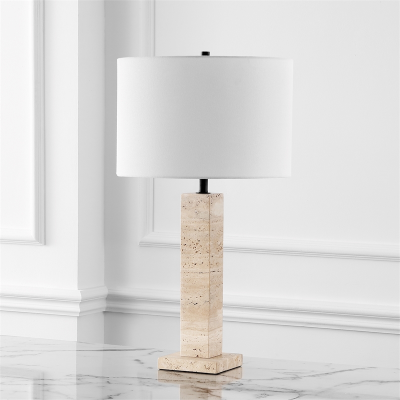 Safavieh Hannabeth Travertine Table Lamp Iron and Fabric in Cream / Black