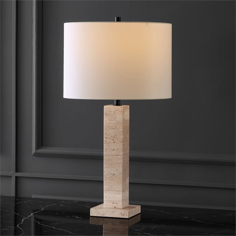 Safavieh Hannabeth Travertine Table Lamp Iron and Fabric in Cream / Black