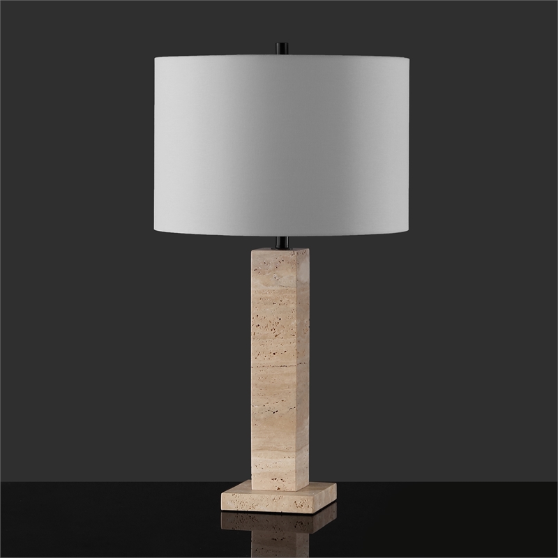 Safavieh Hannabeth Travertine Table Lamp Iron and Fabric in Cream / Black