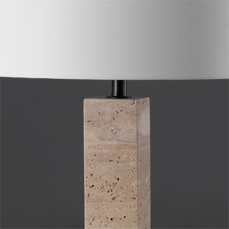 Safavieh Hannabeth Travertine Table Lamp Iron and Fabric in Cream / Black