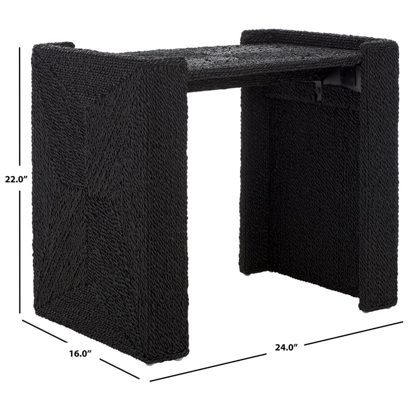 Safavieh Wynima Wood and Metal Sea Grass Accent Table in Black