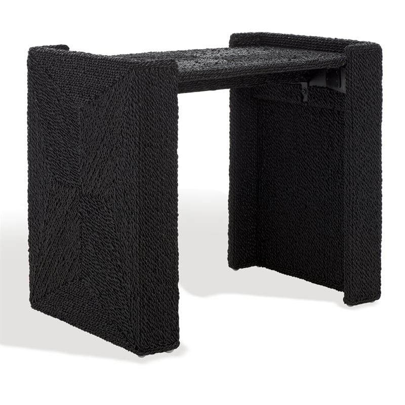 Safavieh Wynima Wood and Metal Sea Grass Accent Table in Black