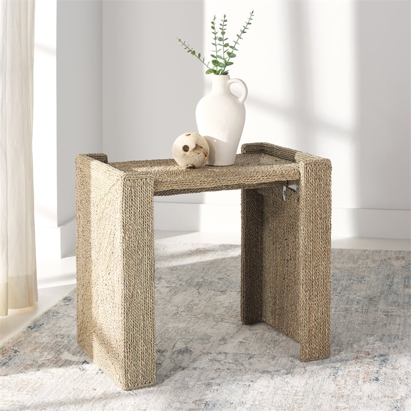 Safavieh Wynima Wood and Metal Sea Grass Accent Table in Natural