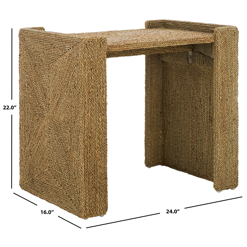 Safavieh Wynima Wood and Metal Sea Grass Accent Table in Natural