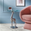 Safavieh Gillard Aluminum and Glass Giraffe Base Accent Table in Silver / Glass
