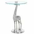 Safavieh Gillard Aluminum and Glass Giraffe Base Accent Table in Silver / Glass