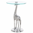Safavieh Gillard Aluminum and Glass Giraffe Base Accent Table in Silver / Glass