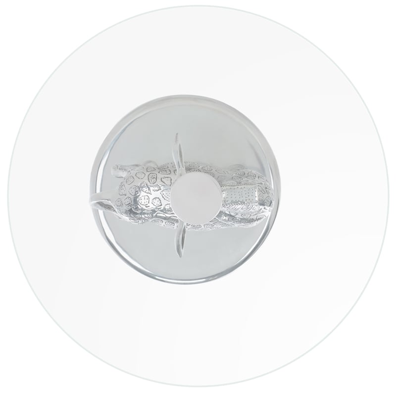Safavieh Gillard Aluminum and Glass Giraffe Base Accent Table in Silver / Glass