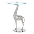 Safavieh Gillard Aluminum and Glass Giraffe Base Accent Table in Silver / Glass