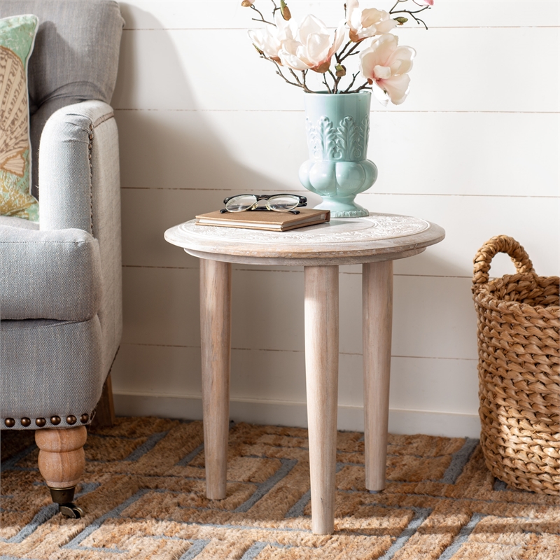 Safavieh Rehnuma Wood Carved Side Table in White