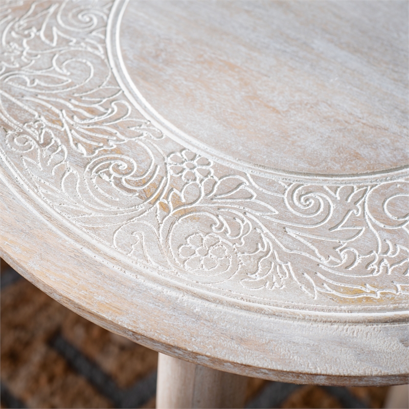 Safavieh Rehnuma Wood Carved Side Table in White