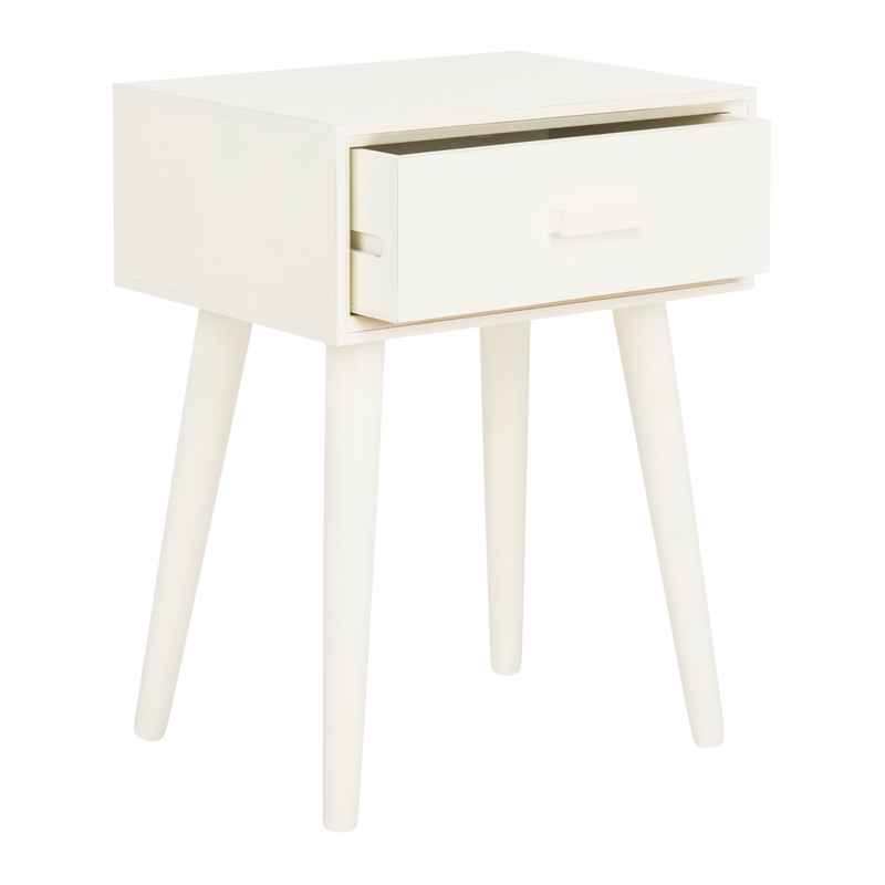 Safavieh Lyle Pine Wood One Drawer Side Table in White