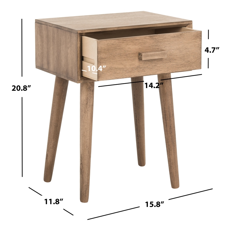 Safavieh Lyle Pine Wood One Drawer Side Table in Light Brown