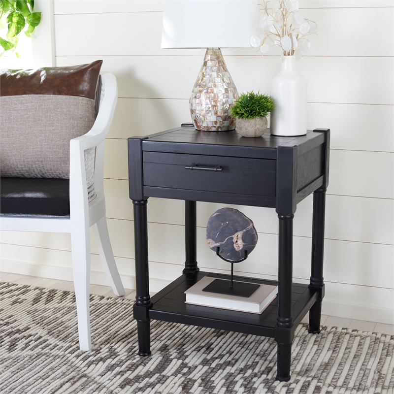 Safavieh Filbert Pine Wood Accent Table in Black