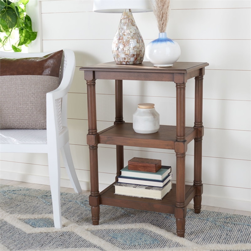 Safavieh Cassie Pine Wood 3 Shelf Accent Table in Brown