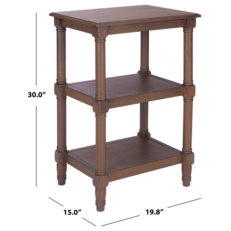 Safavieh Cassie Pine Wood 3 Shelf Accent Table in Brown