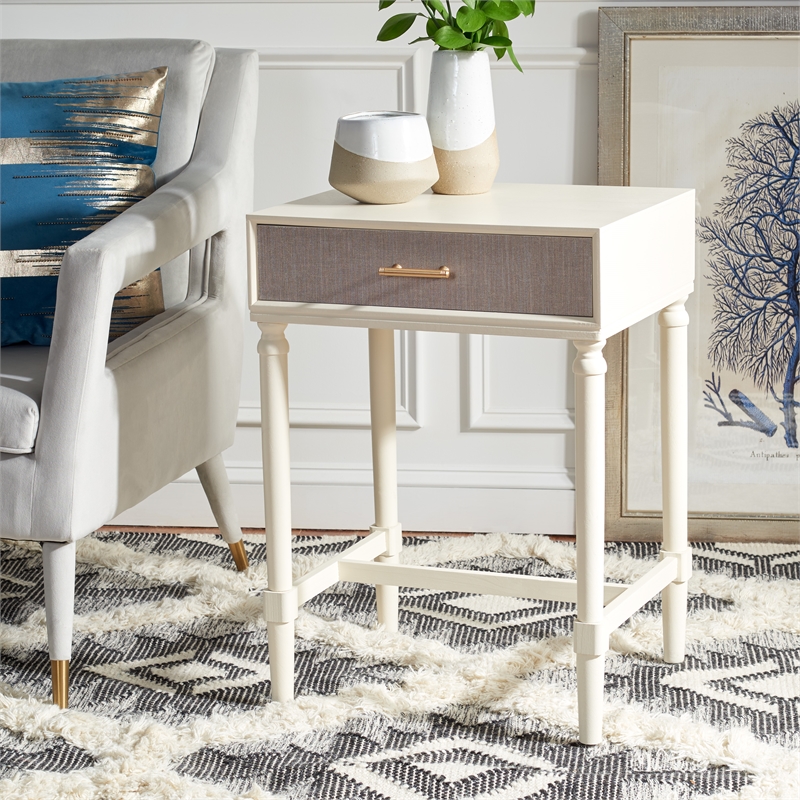 Safavieh Estella Pine Wood 1 Drawer Accent Table in White