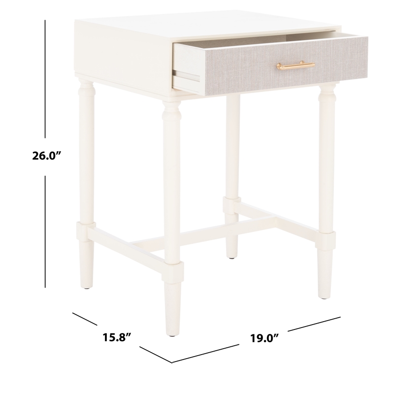 Safavieh Estella Pine Wood 1 Drawer Accent Table in White