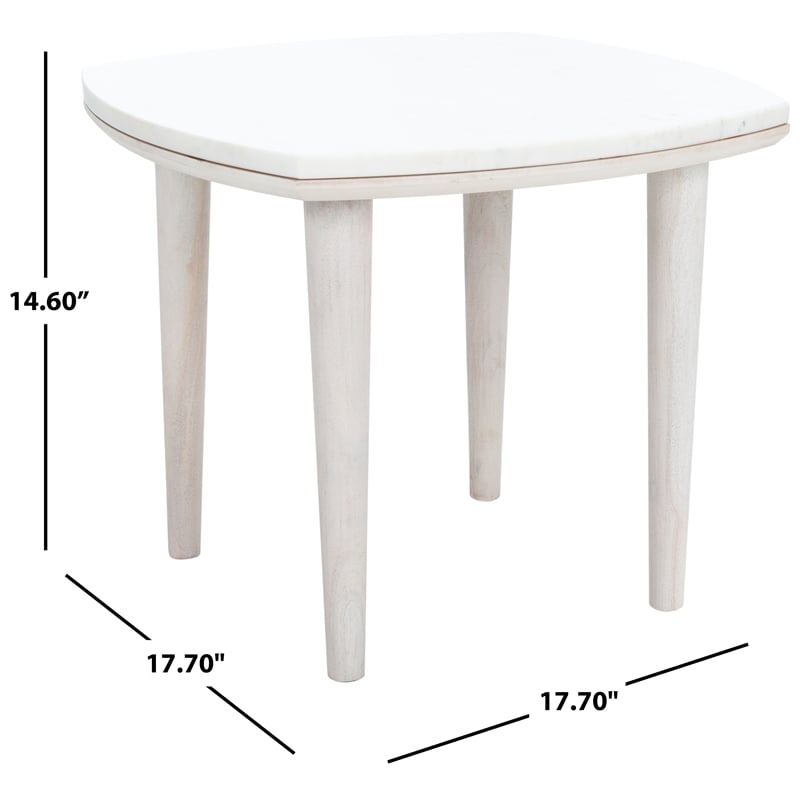 Safavieh Lara Marble and Wood Side Table in White
