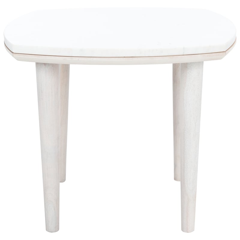 Safavieh Lara Marble and Wood Side Table in White