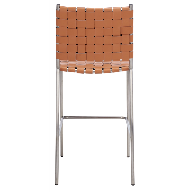 Safavieh Bahari Leather and Metal Woven Counter Stool  in Amber / Silver