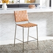 Safavieh Bahari Leather and Metal Woven Counter Stool  in Amber / Silver