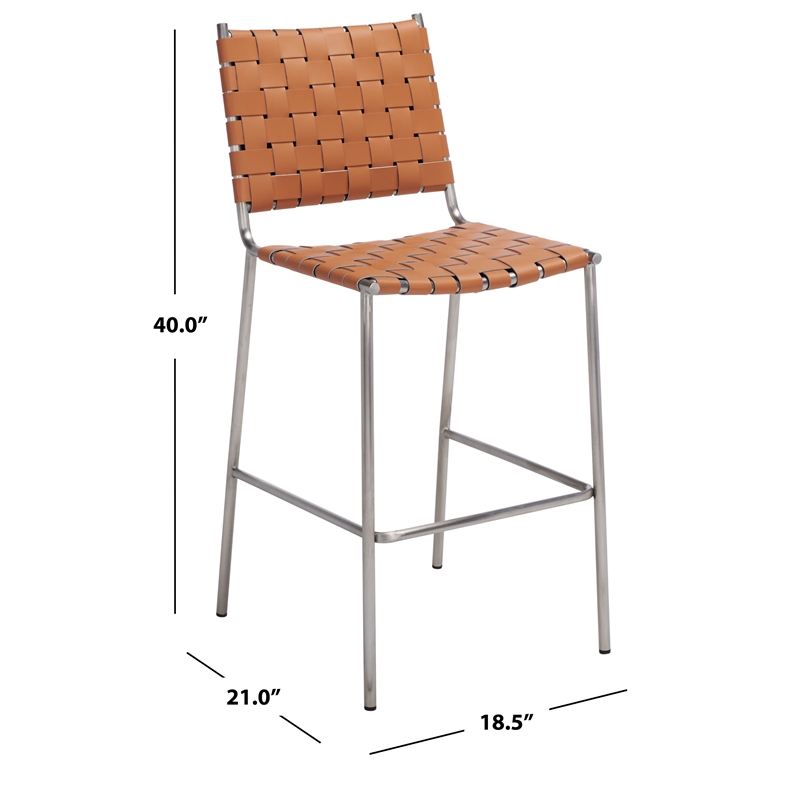 Safavieh Bahari Leather and Metal Woven Counter Stool  in Amber / Silver